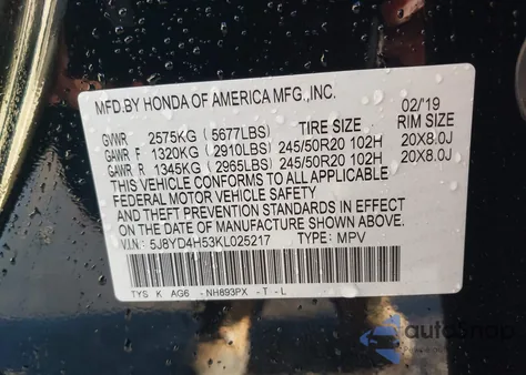 2019 Acura Mdx Tech Pkg z USA, uszkodzony, nr VIN 5J8YD4H53KL025217